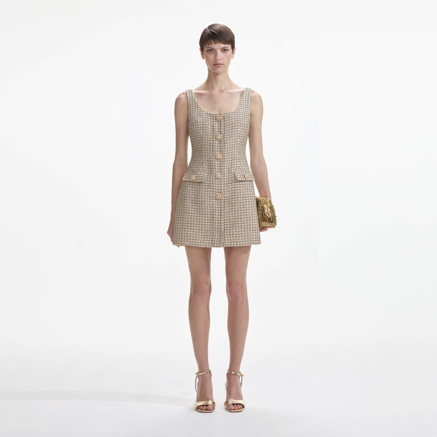 self portrait gold tinsel dress Gold Tinsel Boucle Off Shoulder Mini Dress self-portrait-US