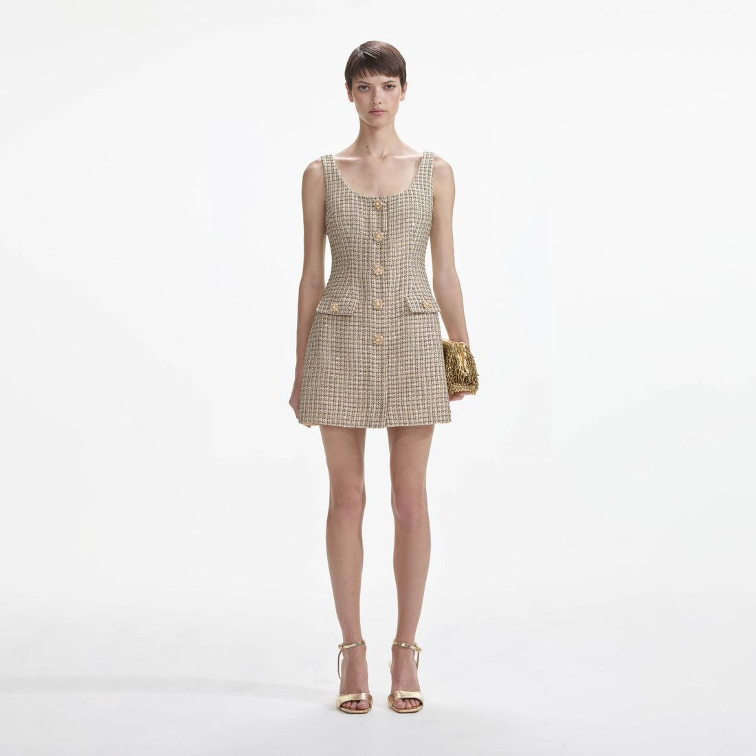 Self-Portrait Gold Boucle Mini Dress