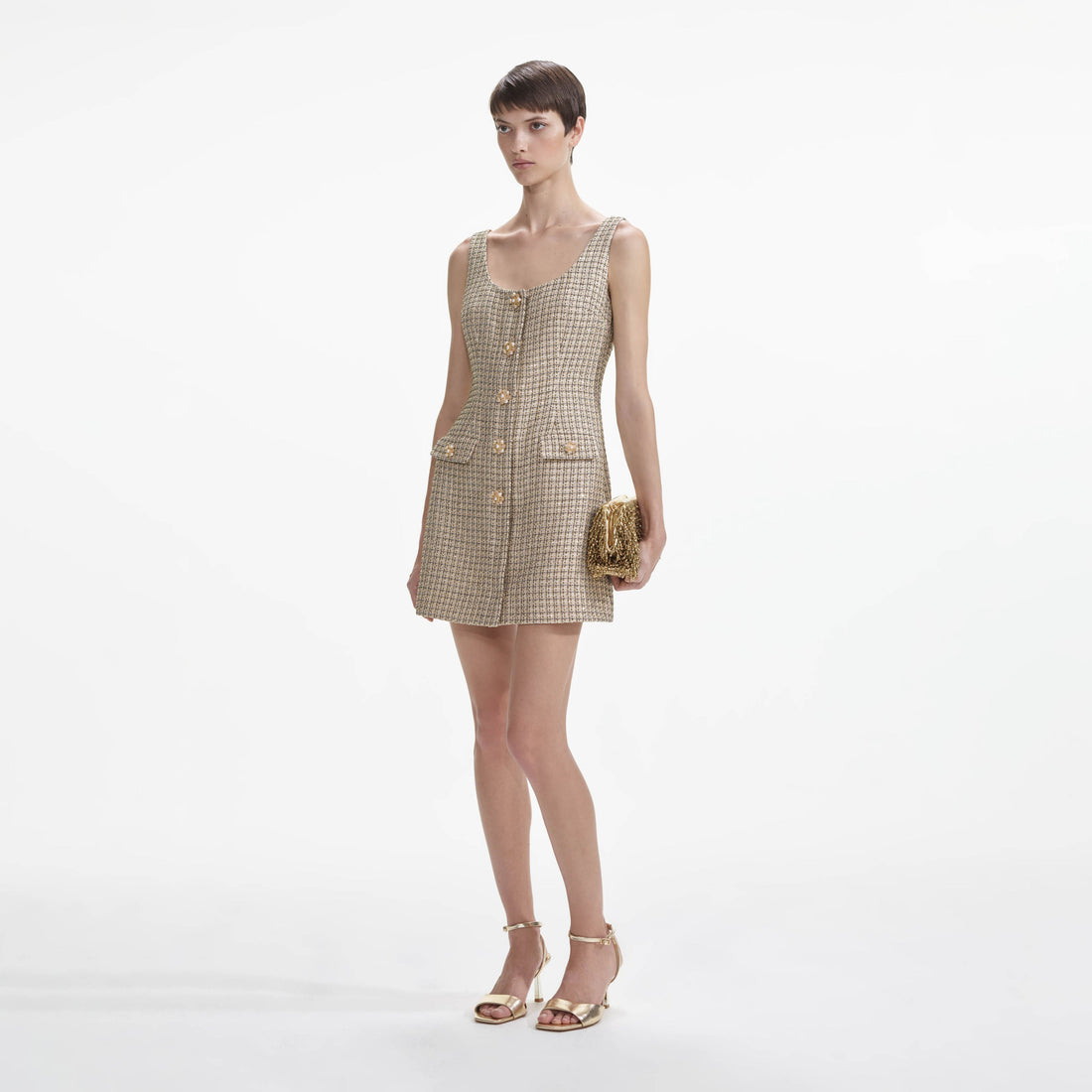 Self-Portrait Gold Boucle Mini Dress