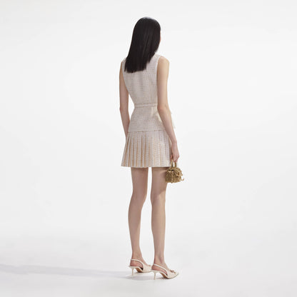 Self-Portrait Cream Metallic Boucle Tailored Mini Dress