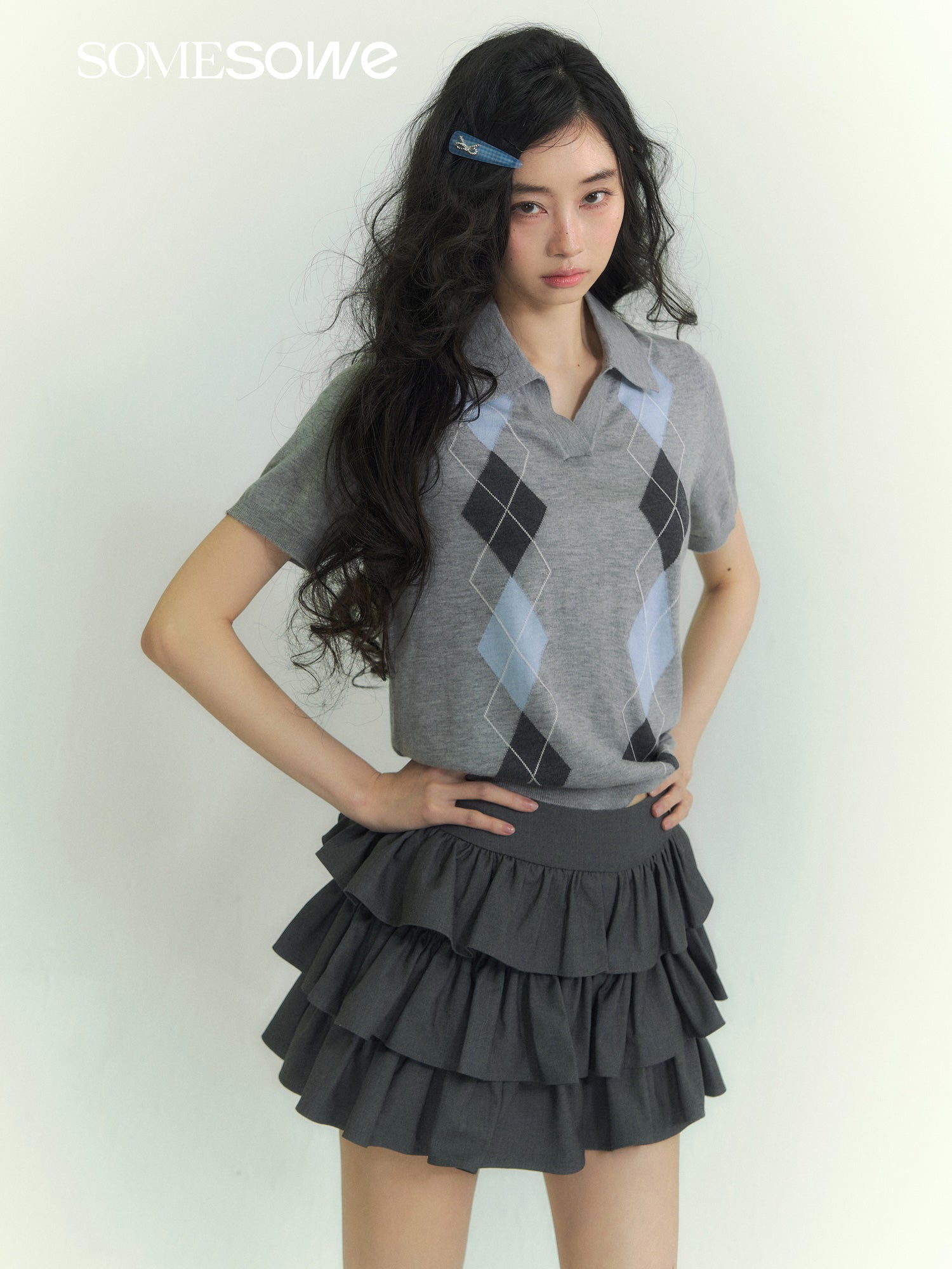 SOMESOWE S2609076 Lingge color blocked POLO short sleeved shirt