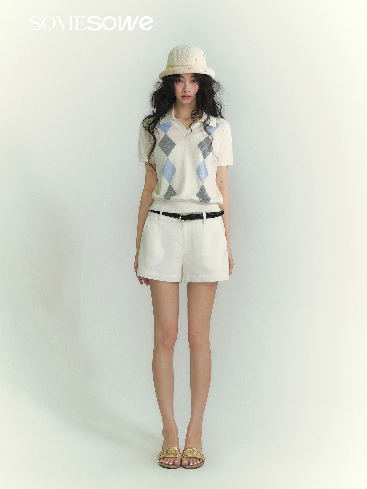 SOMESOWE S2609076 Lingge color blocked POLO short sleeved shirt