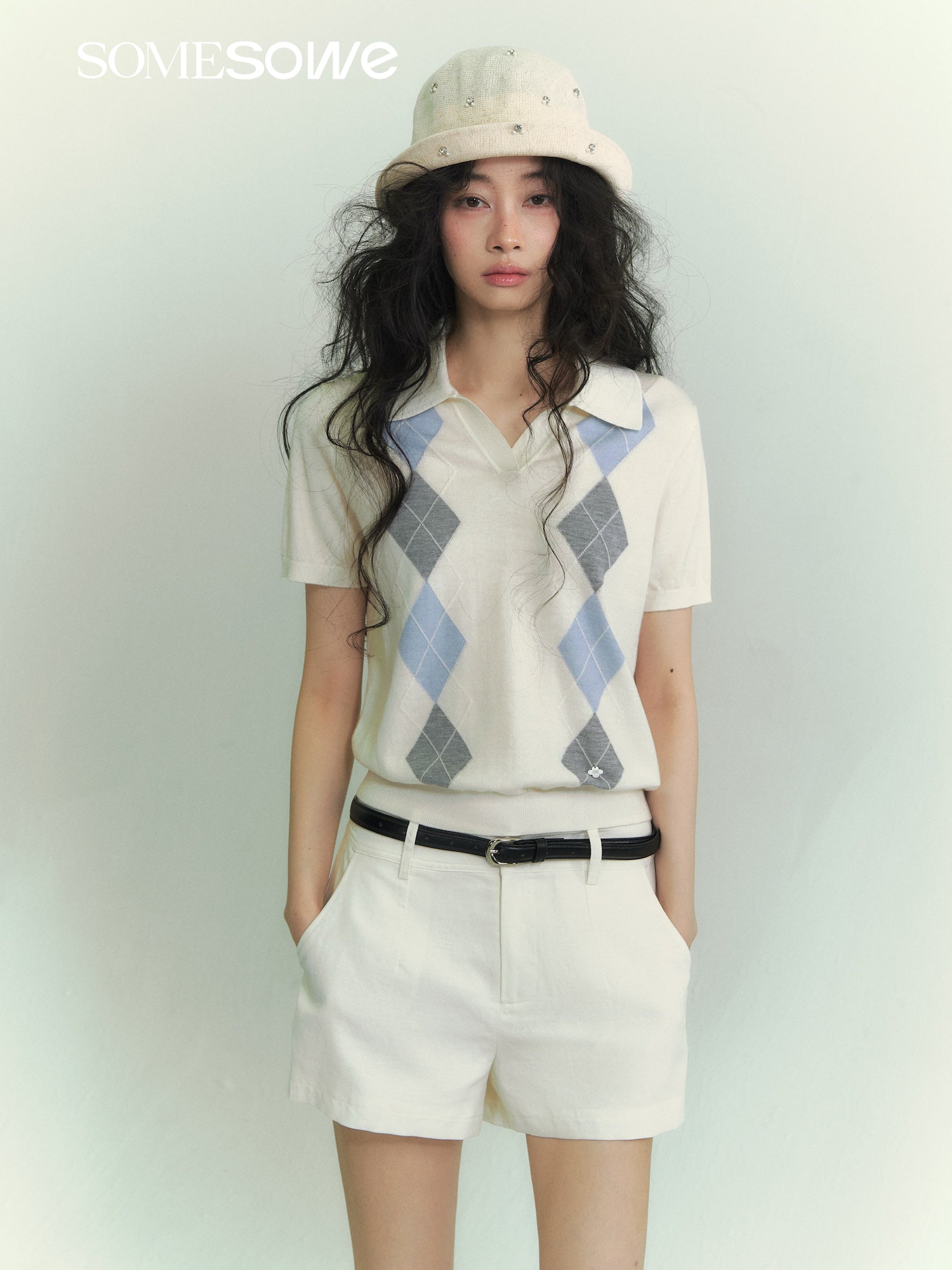 SOMESOWE S2609076 Lingge color blocked POLO short sleeved shirt