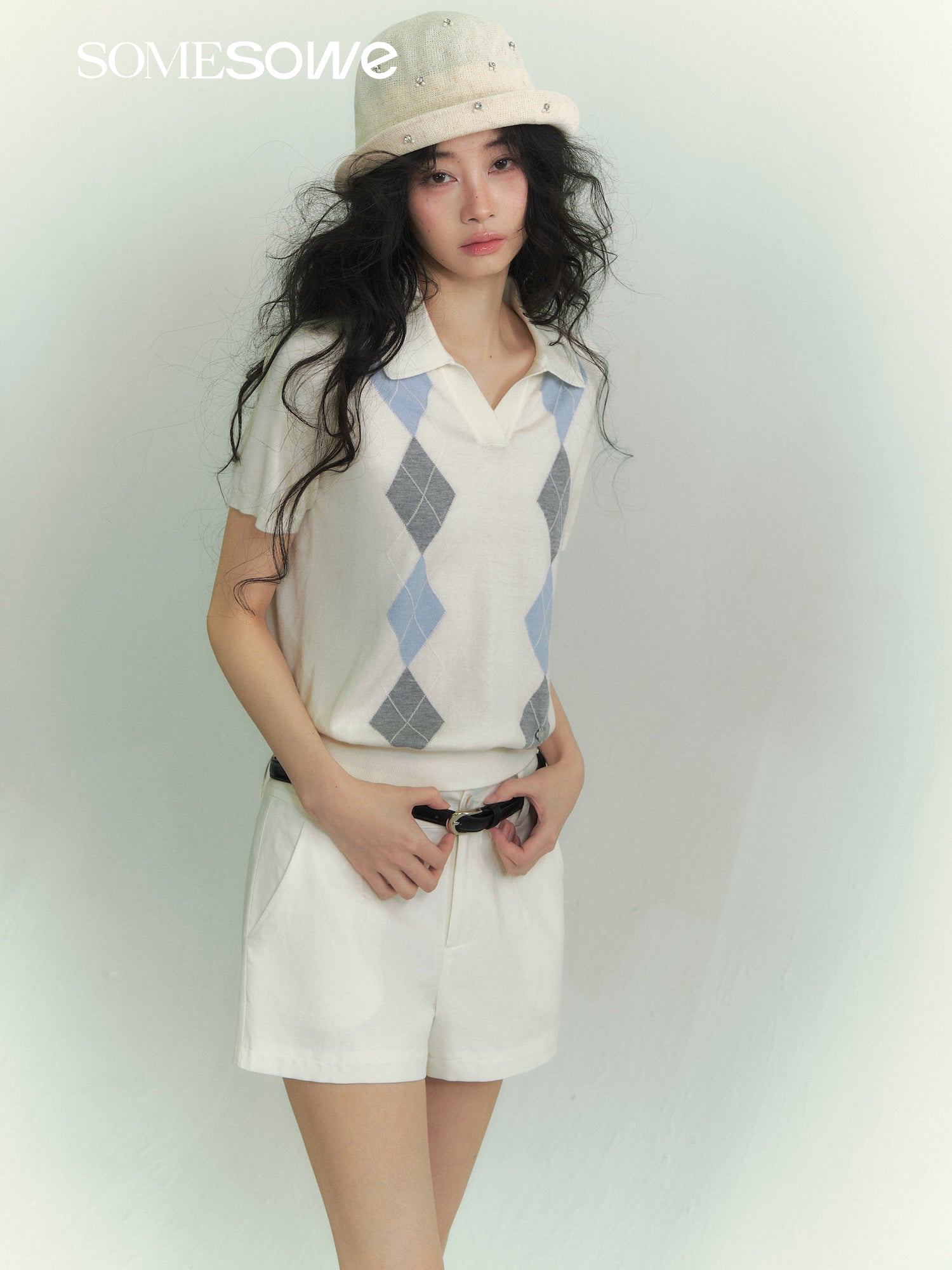 SOMESOWE S2609076 Lingge color blocked POLO short sleeved shirt