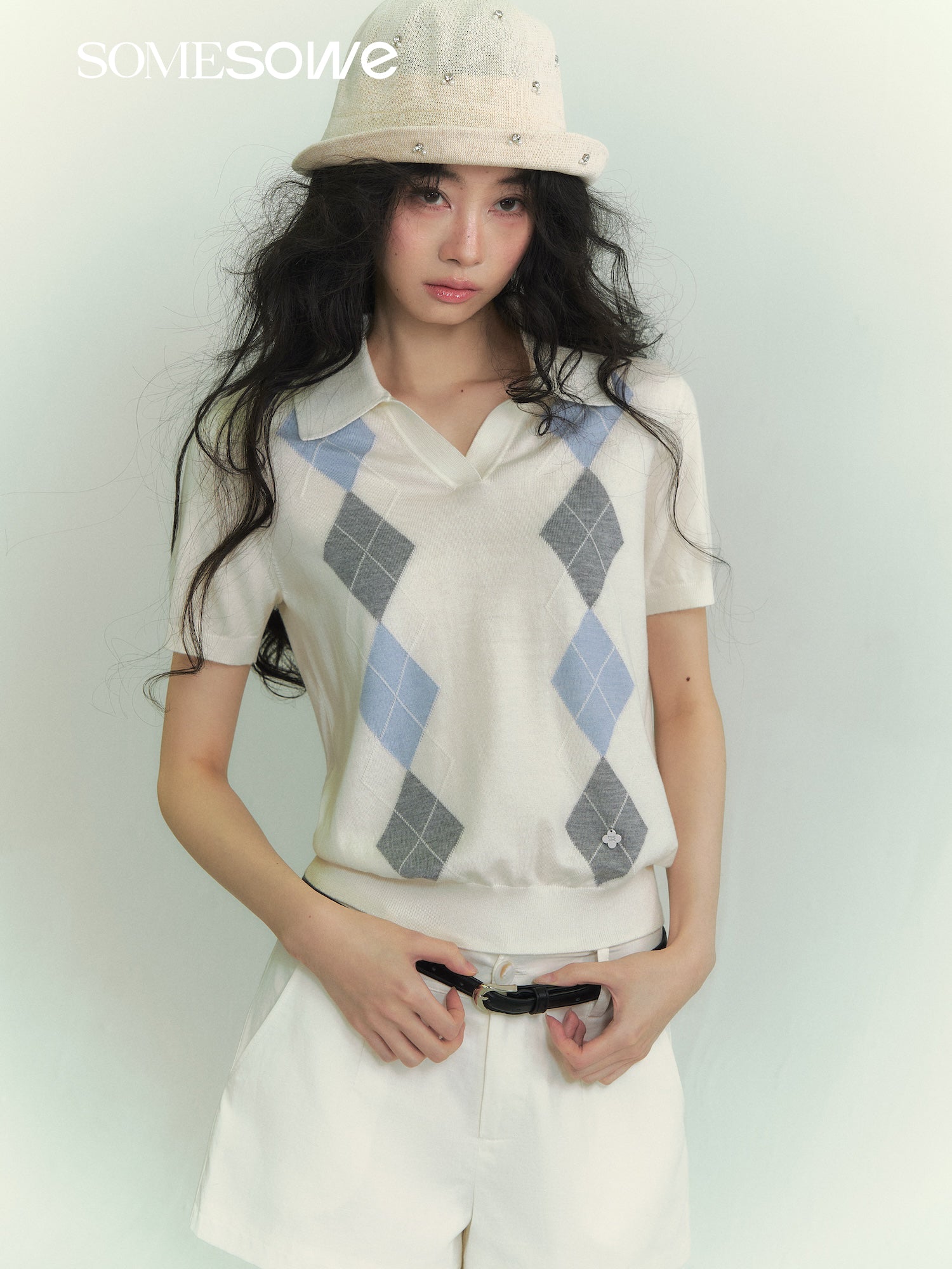 SOMESOWE S2609076 Lingge color blocked POLO short sleeved shirt