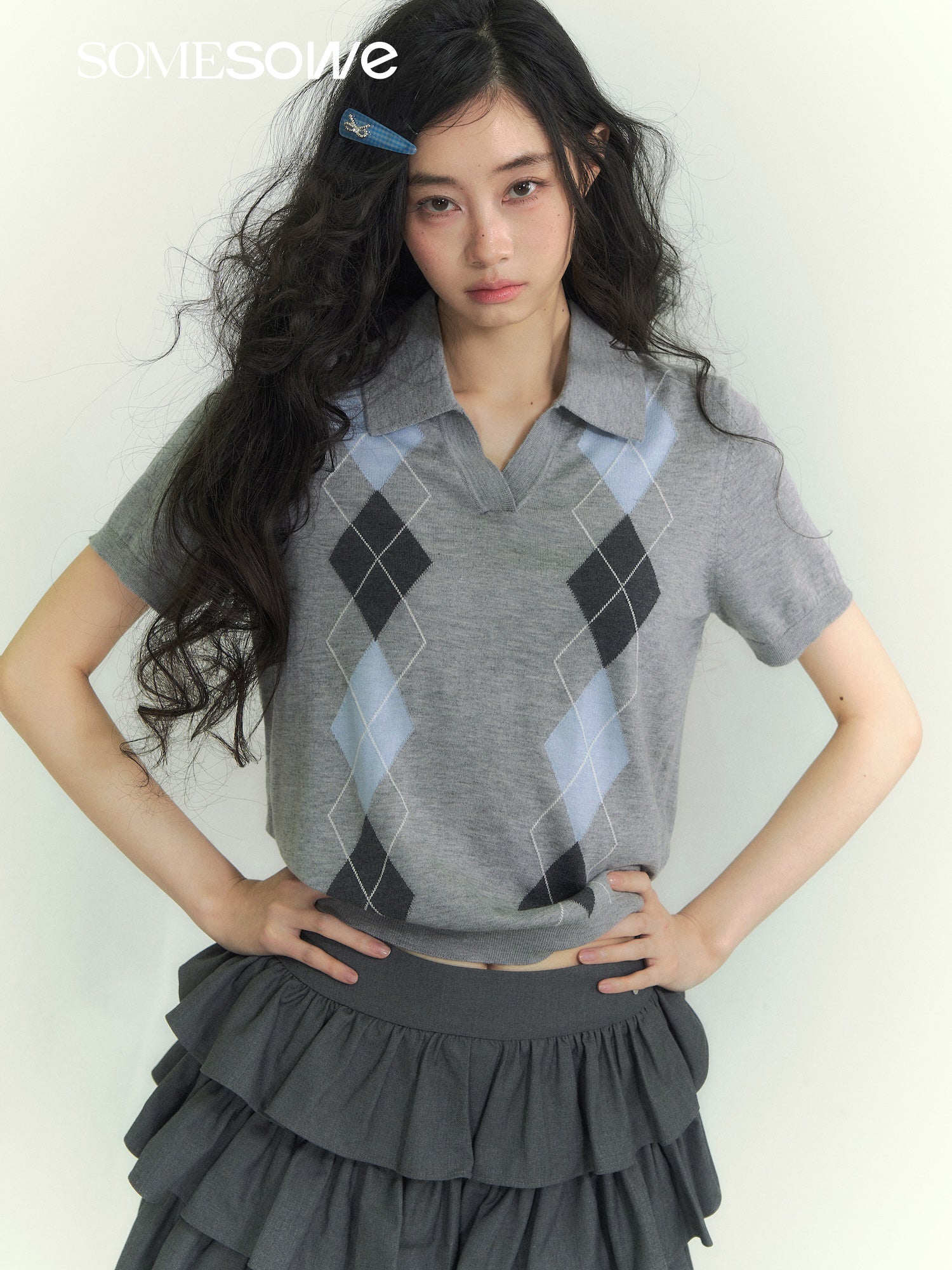 SOMESOWE S2609076 Lingge color blocked POLO short sleeved shirt