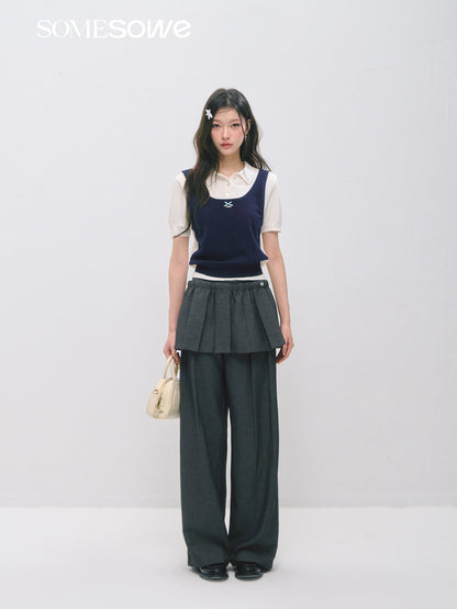 SOMESOWE S2609037/S2609030 Fake two polo collar top + mini cake skirt