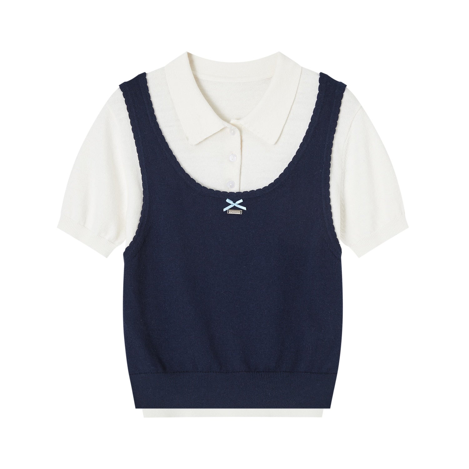 SOMESOWE S2609037/S2609030 Fake two polo collar top + mini cake skirt