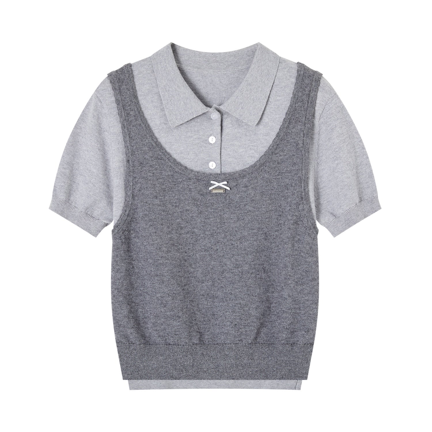 SOMESOWE S2609037/S2609030 Fake two polo collar top + mini cake skirt
