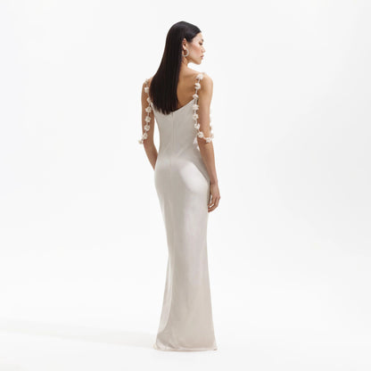 Self-Portrait CHAMPAGNE SATIN FLOWER MAXI DRESS