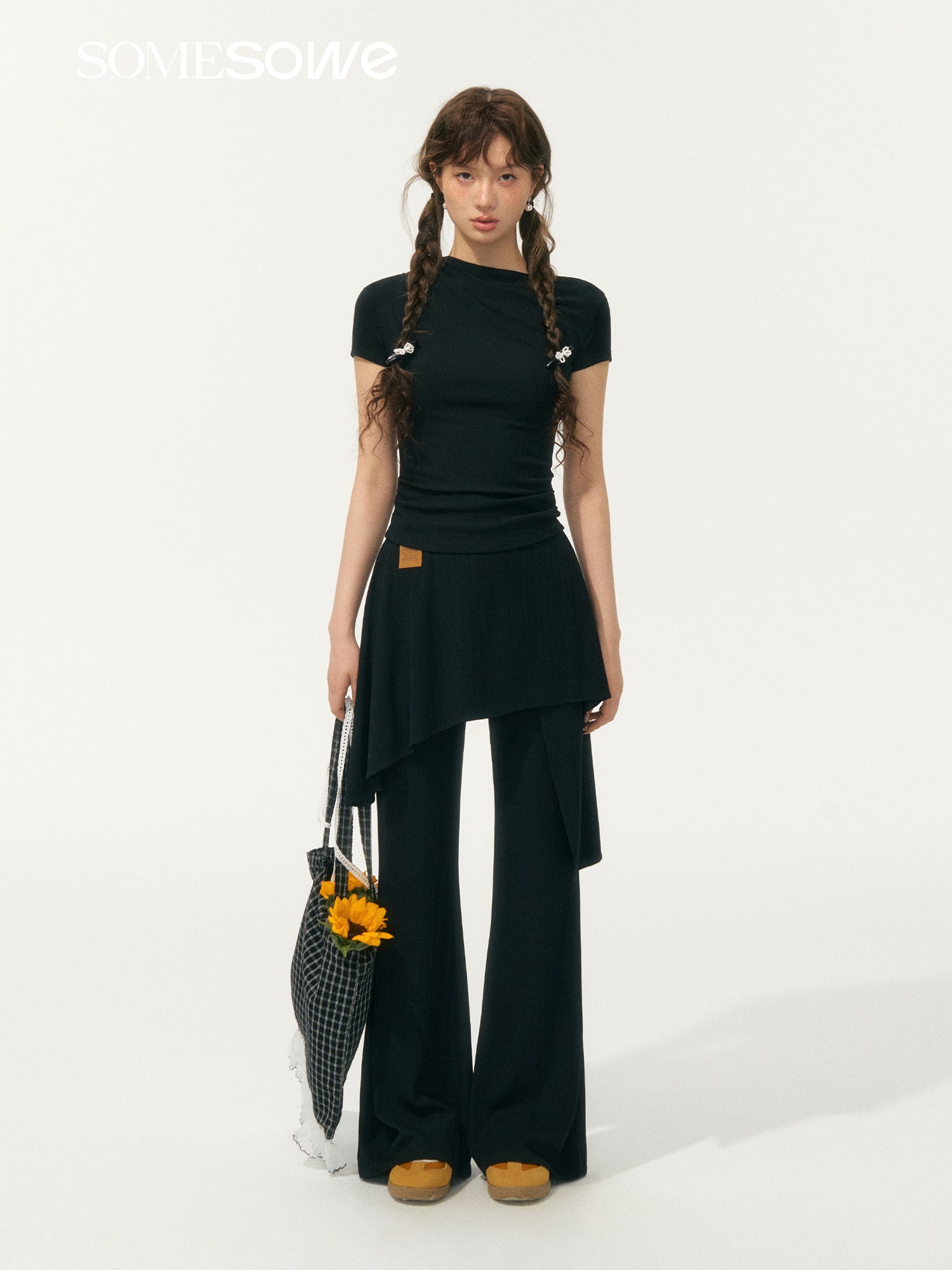 SOMESOWE [Star Style] S2508071&amp;S2508072 One shoulder pleated T-shirt + pants set (seperate)