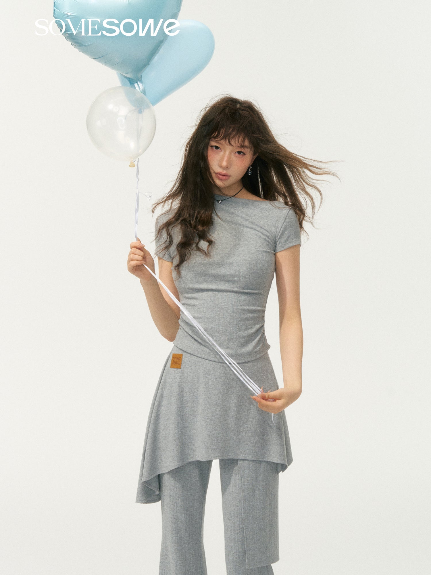 SOMESOWE [Star Style] S2508071&amp;S2508072 One shoulder pleated T-shirt + pants set (seperate)