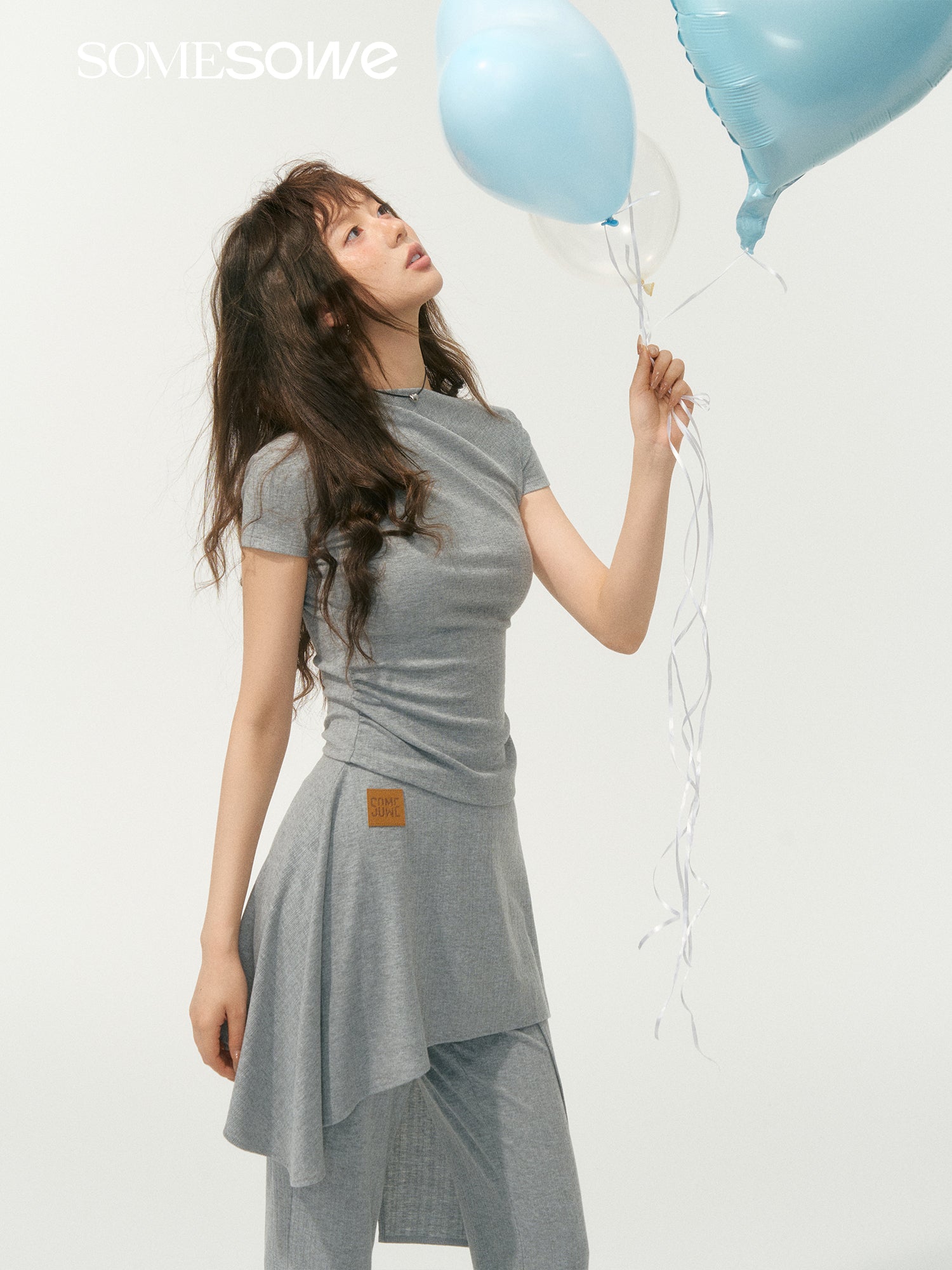 SOMESOWE [Star Style] S2508071&amp;S2508072 One shoulder pleated T-shirt + pants set (seperate)