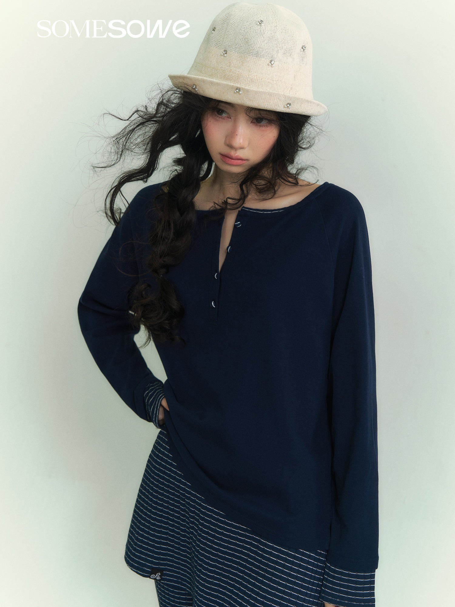 SOMESOWE S2609043&amp;S2609044 Splicing striped long sleeved T-shirt + pants