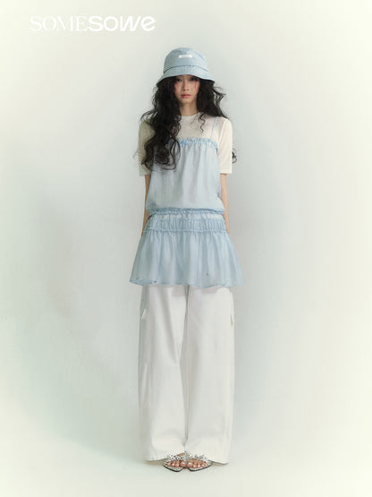 SOMESOWE S2609067&amp;S2609068 Wool high neck T-shirt + Lace patchwork camisole dress