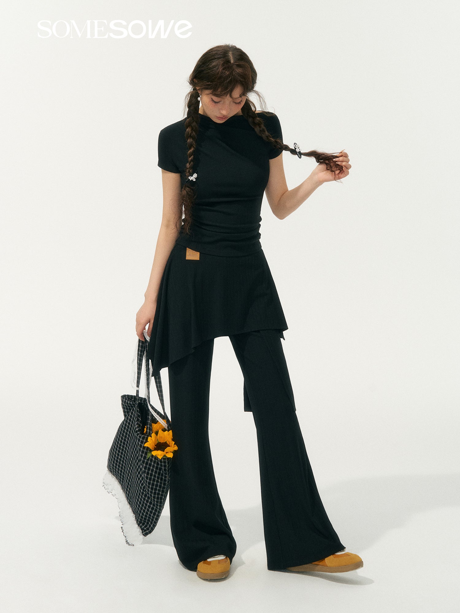 SOMESOWE [Star Style] S2508071&amp;S2508072 One shoulder pleated T-shirt + pants set (seperate)