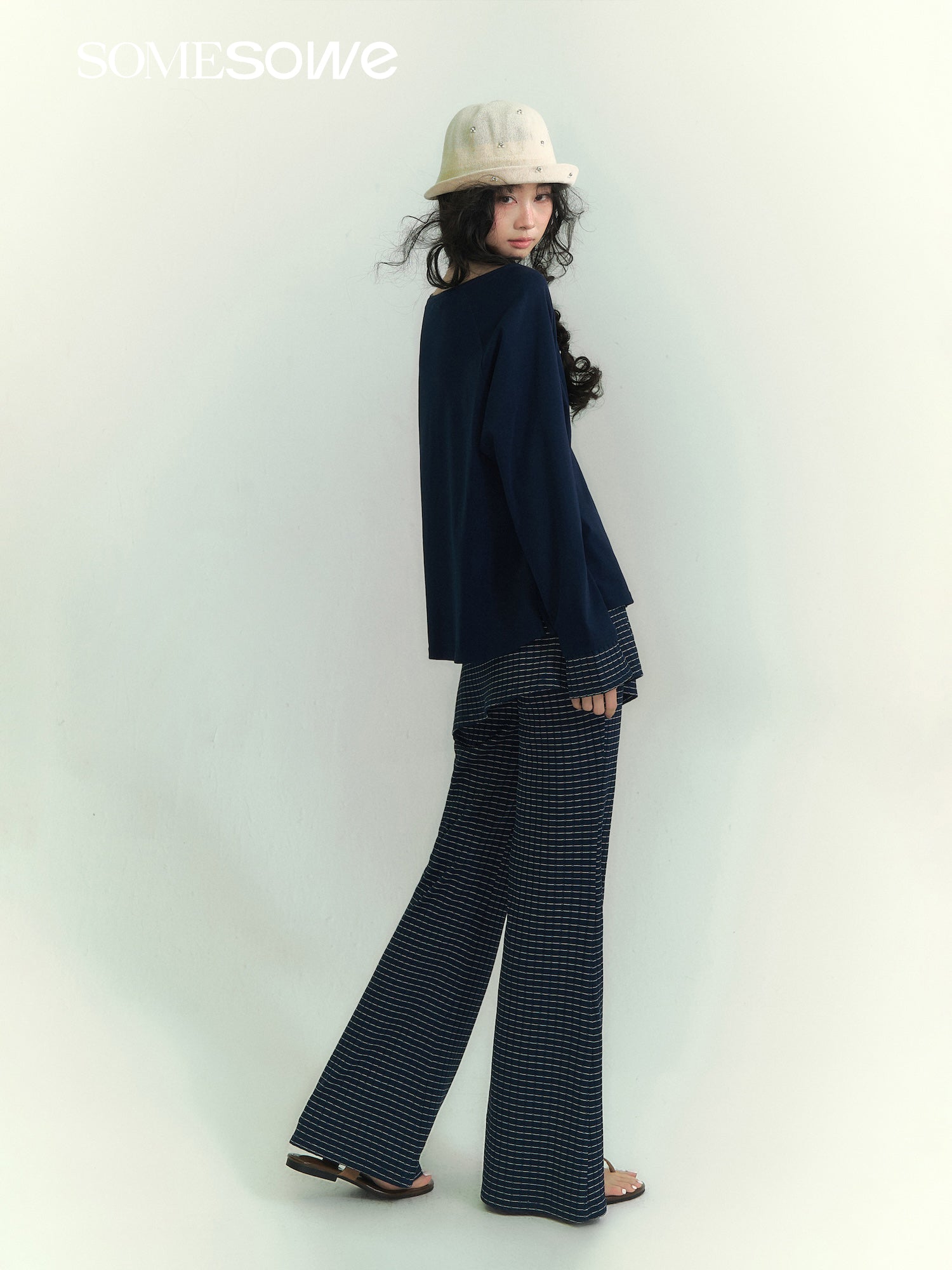 SOMESOWE S2609043&amp;S2609044 Splicing striped long sleeved T-shirt + pants