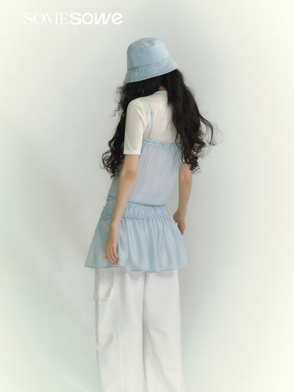 SOMESOWE S2609067&amp;S2609068 Wool high neck T-shirt + Lace patchwork camisole dress
