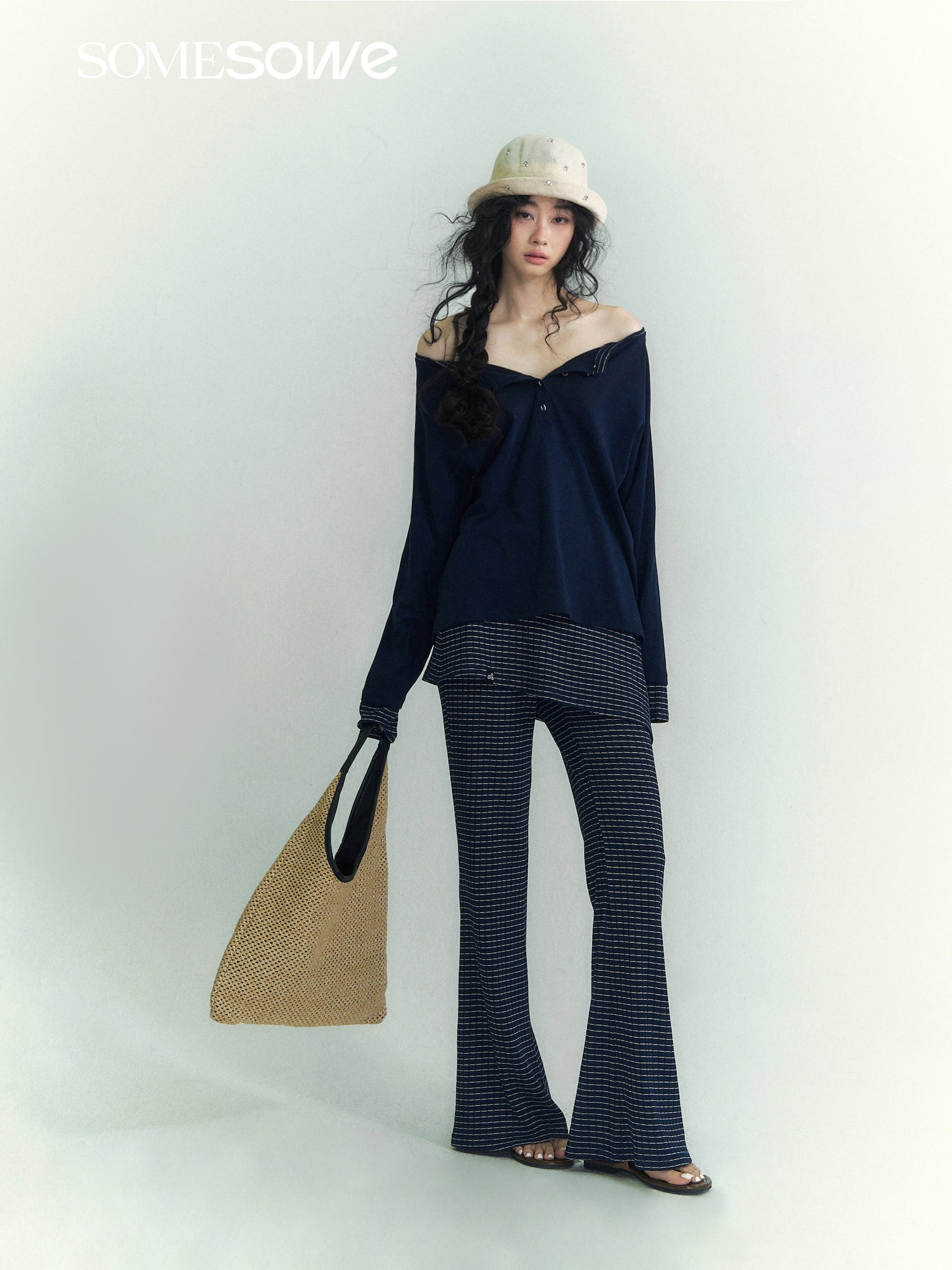 SOMESOWE S2609043&amp;S2609044 Splicing striped long sleeved T-shirt + pants