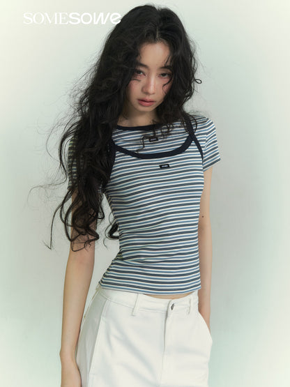SOMESOWE S2609040 Casual striped T-shirt sling set