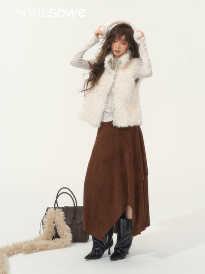 SOMESOWE S2508260 Velvet plaid diagonal shoulder pleated long sleeved T-shirt