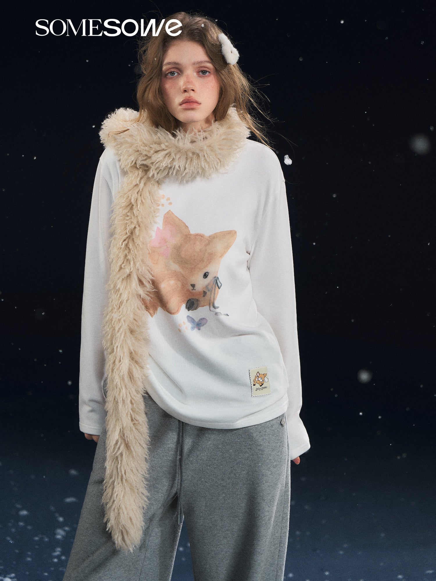 SOMESOWE S2508325 Deer velvet long sleeved T-shirt