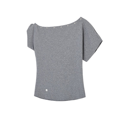 SOMESOWE S2508143 One-shoulder twisted T-shirt (2color)