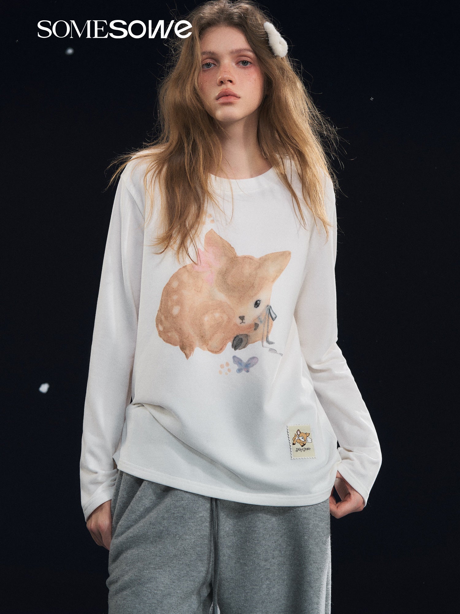 SOMESOWE S2508325 Deer velvet long sleeved T-shirt
