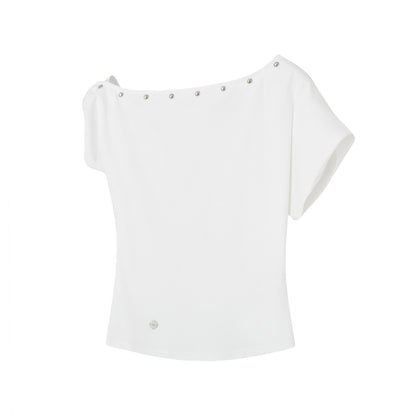 SOMESOWE S2508143 One-shoulder twisted T-shirt (2color)