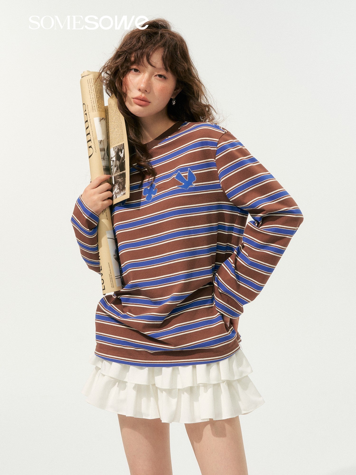 SOMESOWE S2508200 Fun sticky embroidered striped T-shirt (2color)