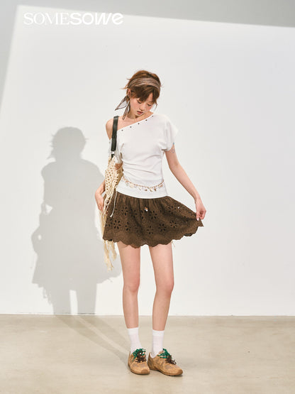 SOMESOWE S2508143 One-shoulder twisted T-shirt (2color)