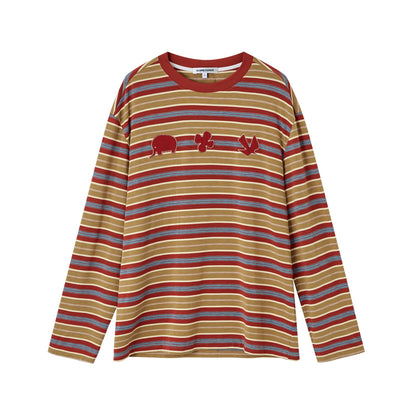 SOMESOWE S2508200 Fun sticky embroidered striped T-shirt (2color)