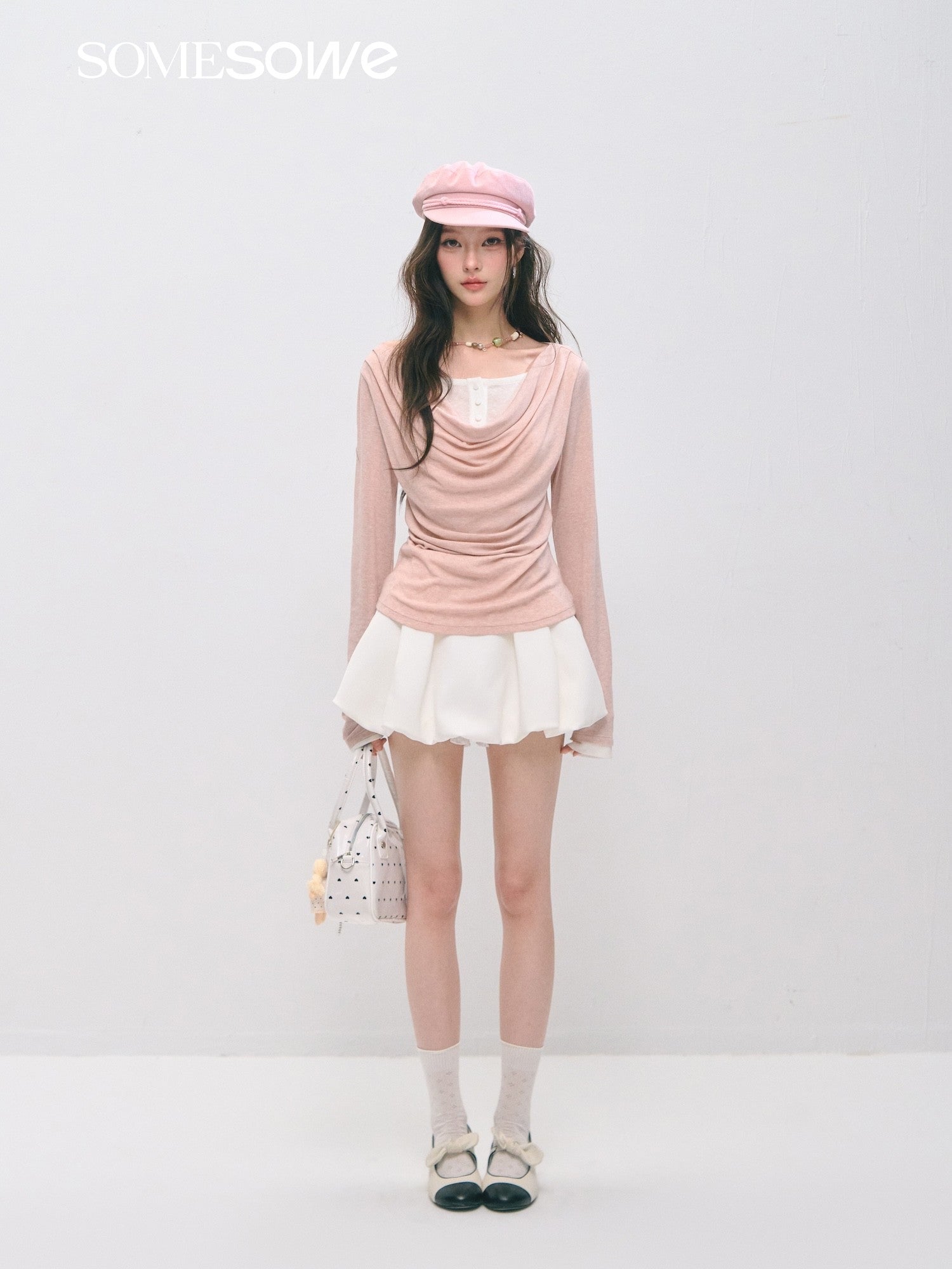 SOMESOWE S2509021 Fake Two Swinging Collar Waist Long Sleeve T-shirts