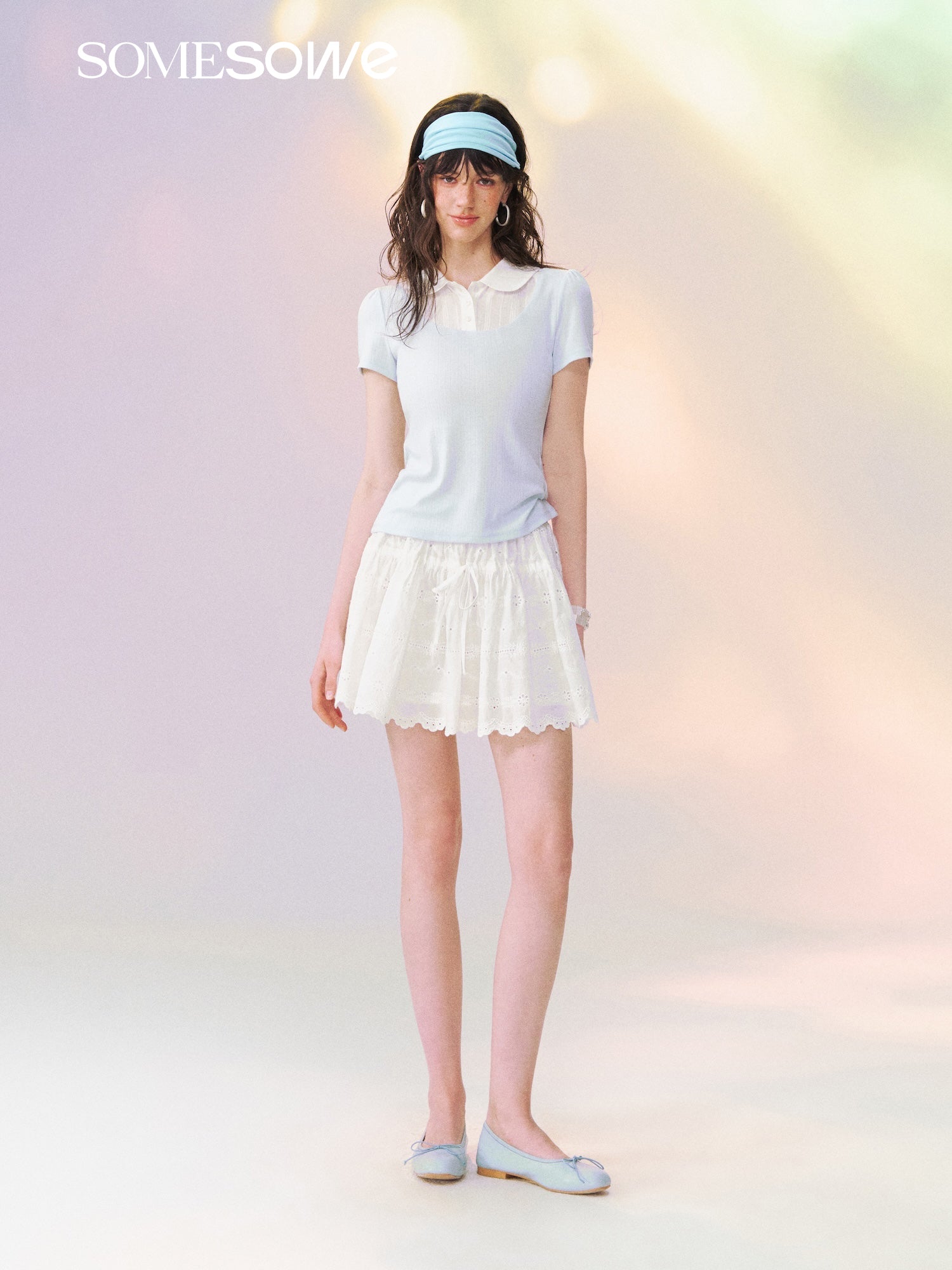 SOMESOWE S2609136 Fake Two-Piece Peter Pan Collar Short Sleeve T-Shirt