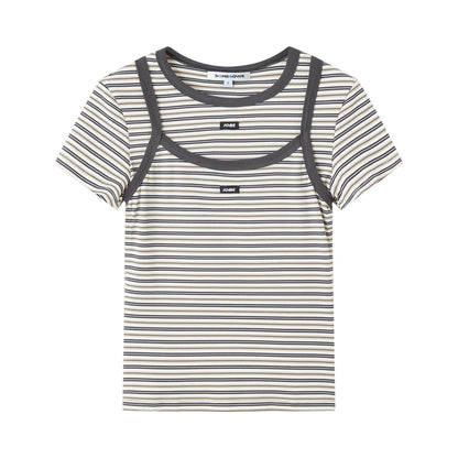 SOMESOWE S2609040 Casual striped T-shirt sling set
