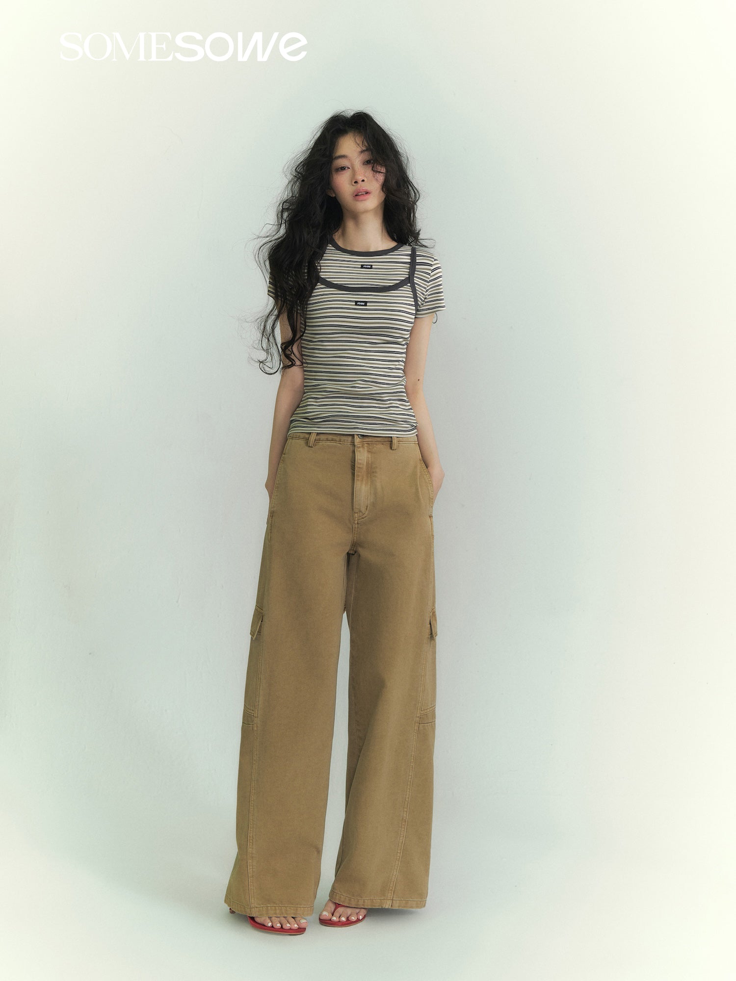 SOMESOWE S2609040 Casual striped T-shirt sling set