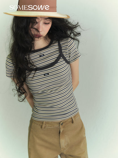 SOMESOWE S2609040 Casual striped T-shirt sling set