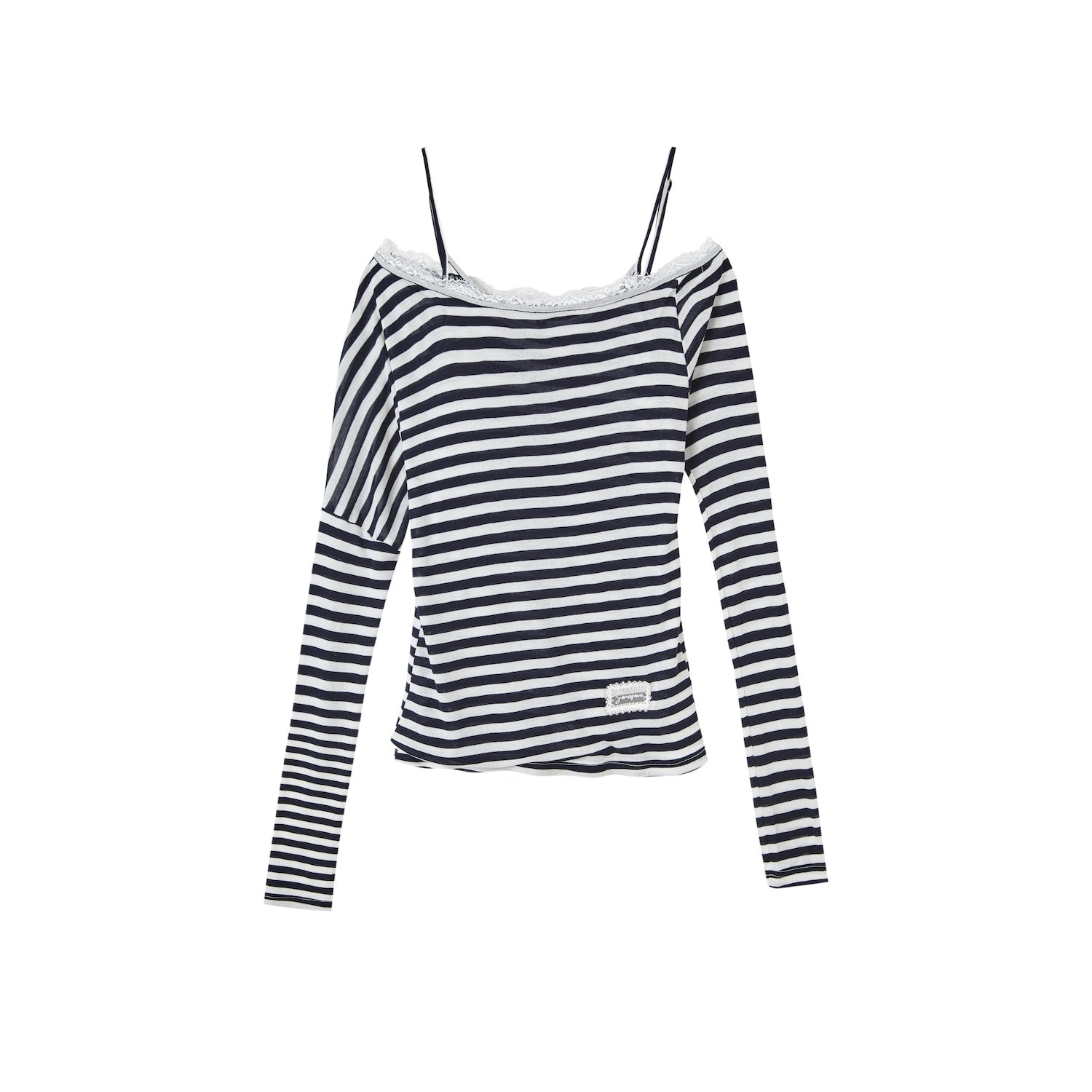 SOMESOWE S2508188 Striped off shoulder long sleeved T-shirt