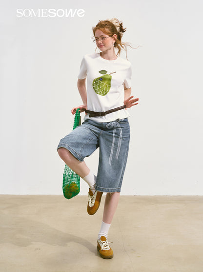SOMESOWE S2508098 Pear print loose T-shirt (2color)
