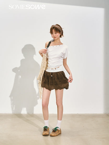SOMESOWE S2508143 One-shoulder twisted T-shirt (2color)