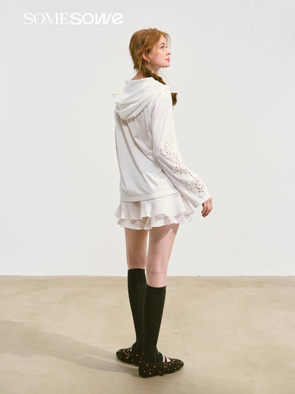SOMESOWE S2508091 Hollow lace hooded T-shirt