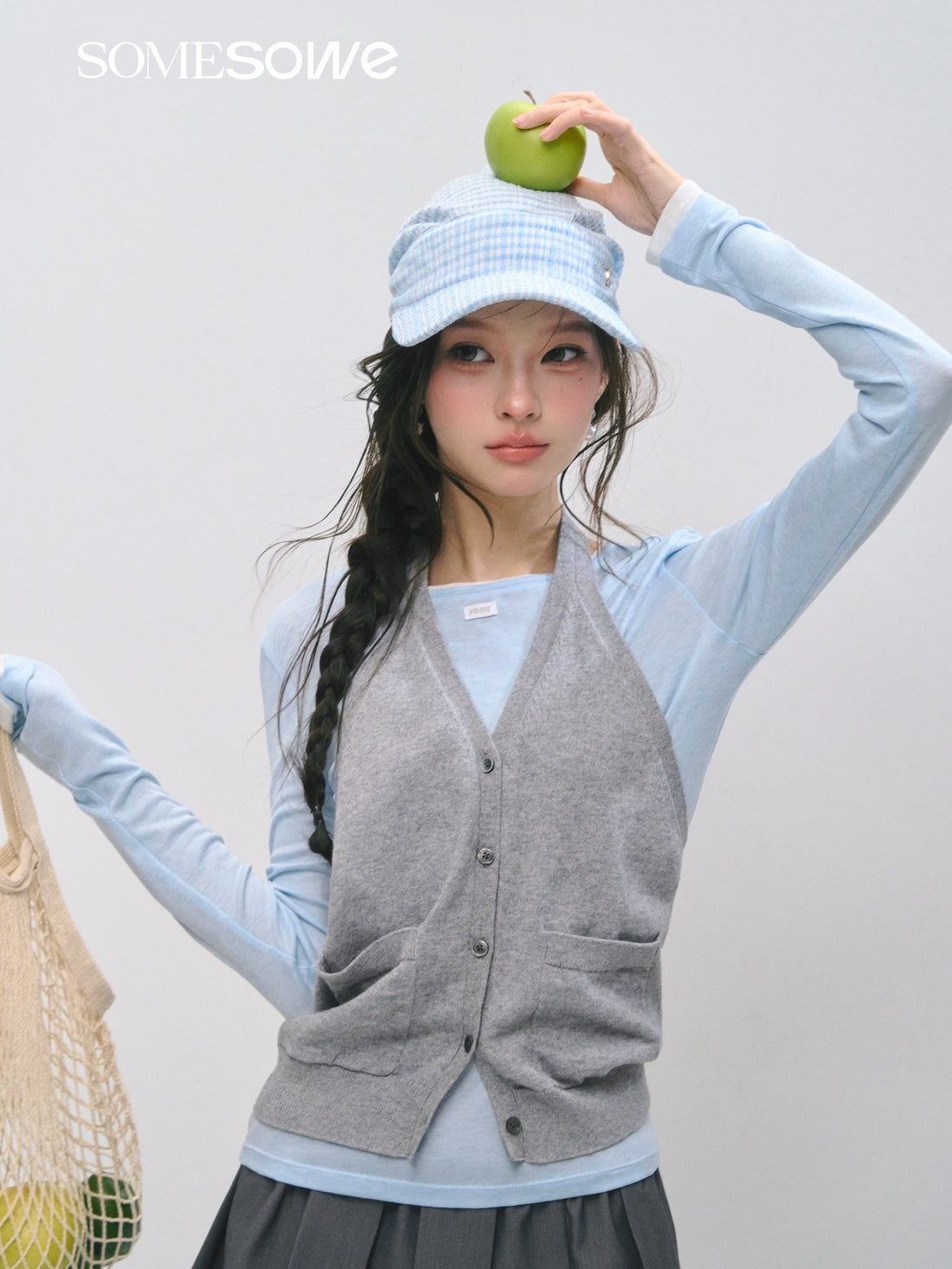 SOMESOWE S2609042 Hanging neck vest folded long sleeved T-shirt two-piece set