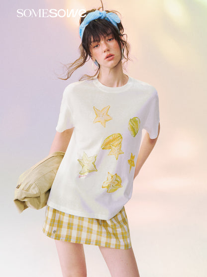 SOMESOWE S2609139 Colorful Starfruit Graphic Casual Short Sleeve T-Shirt