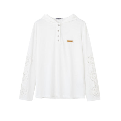 SOMESOWE S2508091 Hollow lace hooded T-shirt