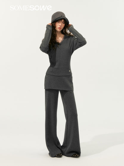 SOMESOWE S2508189&amp;S2508190 Lazy style bat sleeve V-neck top + pants set