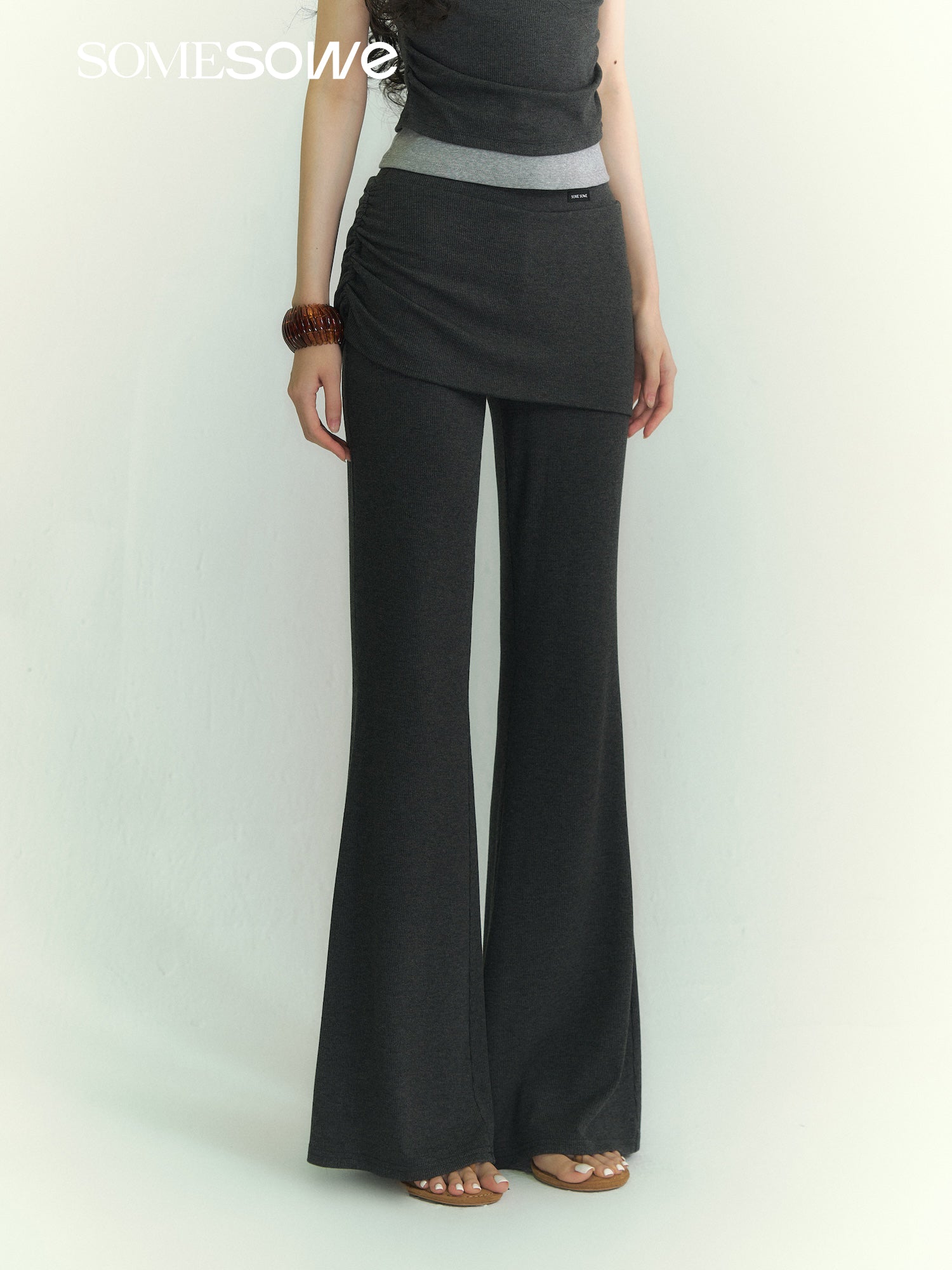SOMESOWE S2609063&amp;S2609064 Fake two piece strapless fake V-neck short sleeves + pants