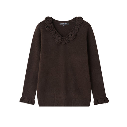 SOMESOWE S2508280&amp;S2508281 Rose V-neck long sleeved sweater + skirt set