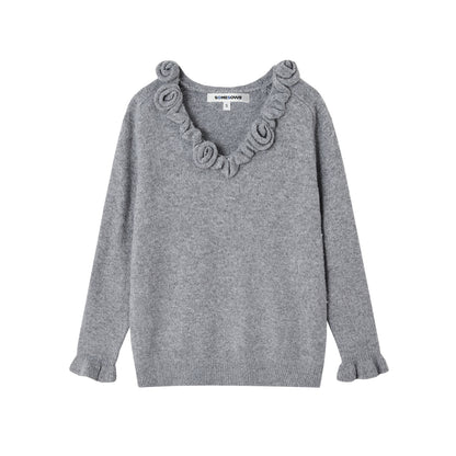 SOMESOWE S2508280&amp;S2508281 Rose V-neck long sleeved sweater + skirt set