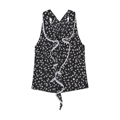 SOMESOWE S2508086 [Star Style] French V-neck lace halter-neck top (2color)