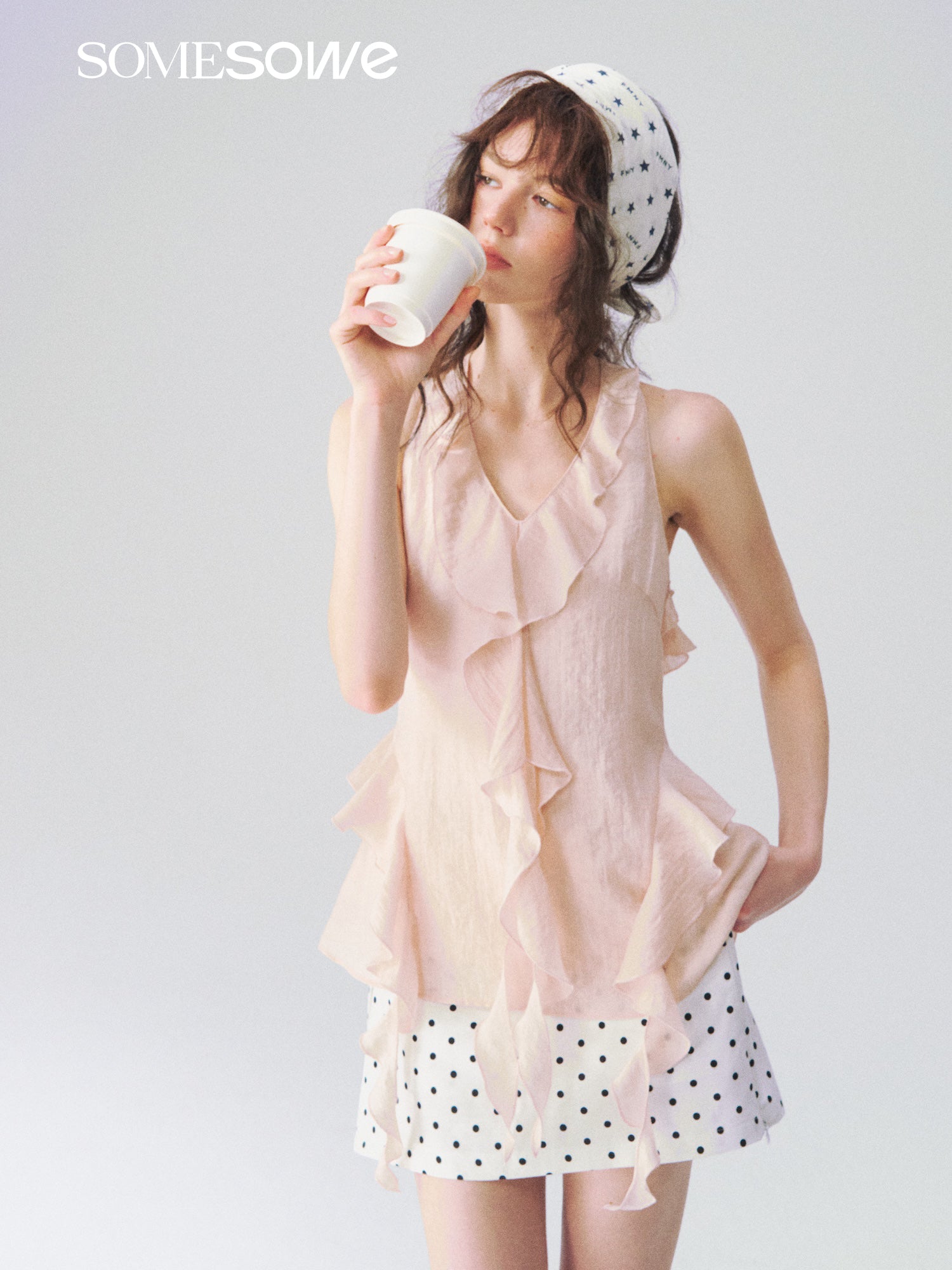 SOMESOWE S2609070 Linen V-neck sleeveless halter top